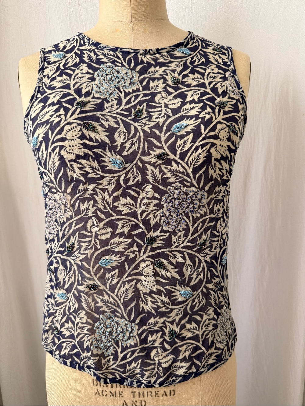Milo, Batik like Print with Beads on Silk Georgette Tank, sz S